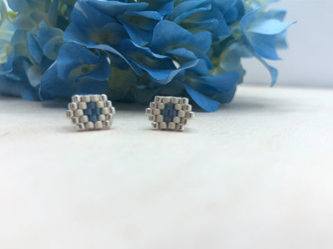 Silver and Blue Hexagon Studs