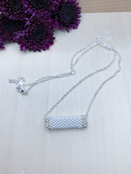 White and Silver Tube Necklace